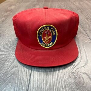 Vintage Crysler Park Marina 1980s White Red Mesh Trucker Snapback Hat Adjustable